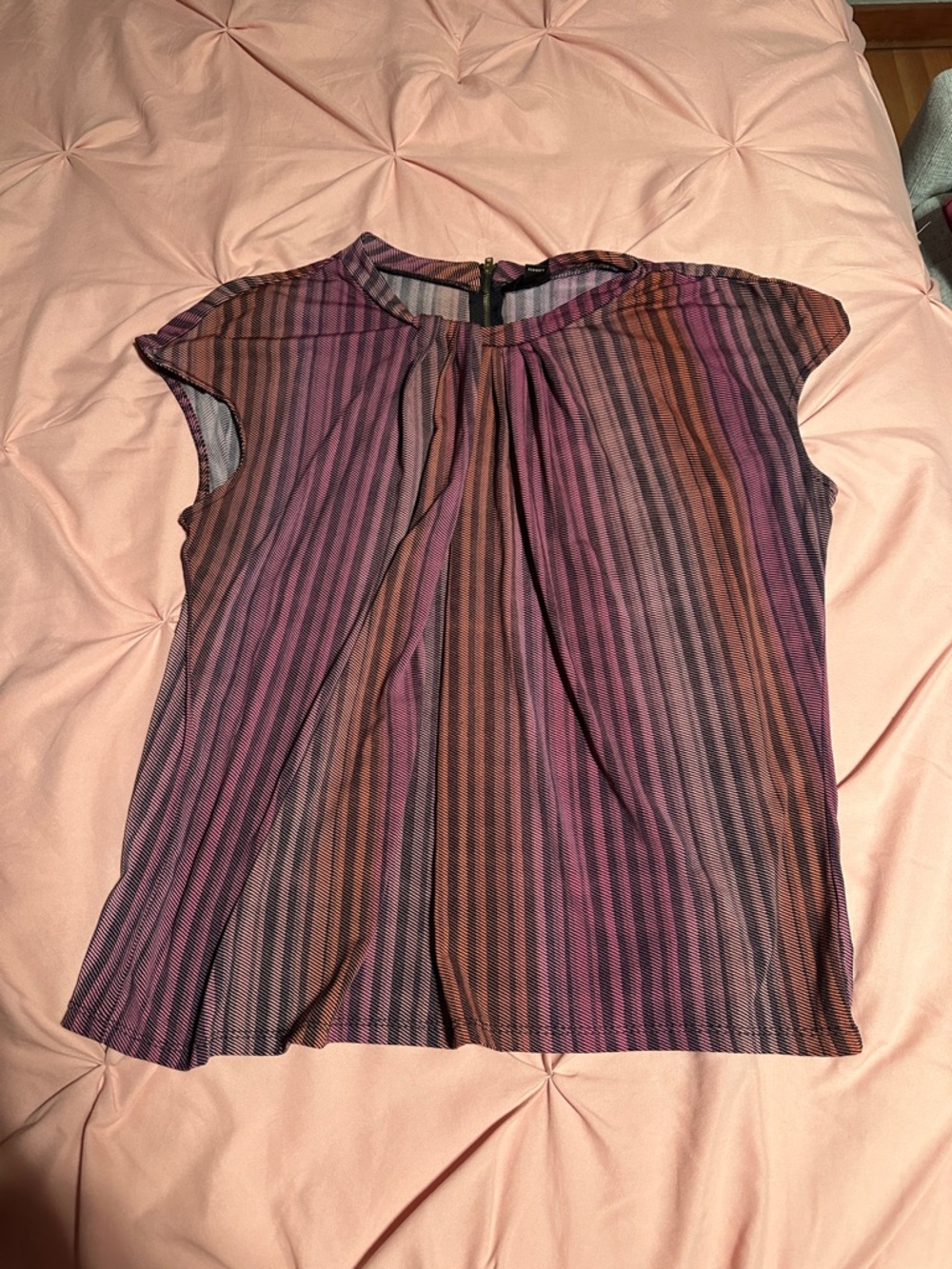 Worthington Striped Pleated Cap-Sleeve Blouse  Multicolored